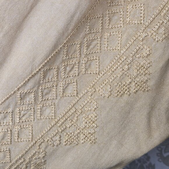 Soft Surroundings Sz Large River Valley Tan Embroidered Tunic Blouse Split Vneck - Picture 5 of 15